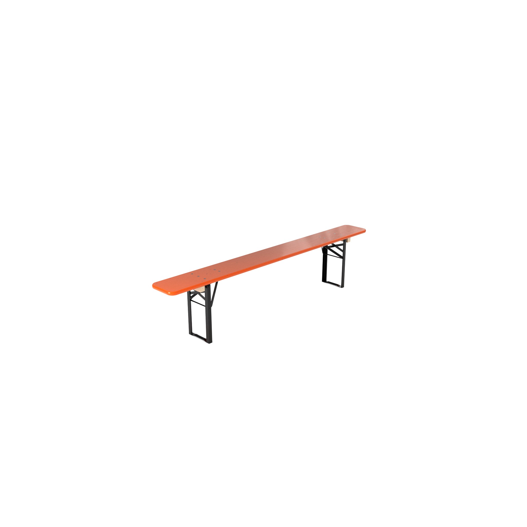 Bierbank Orange  (Bank: 220 × 25 cm, Rückenlehne: Ohne Lehne, Holzfarbe: Orange, Gestellfarbe: Schwarz)