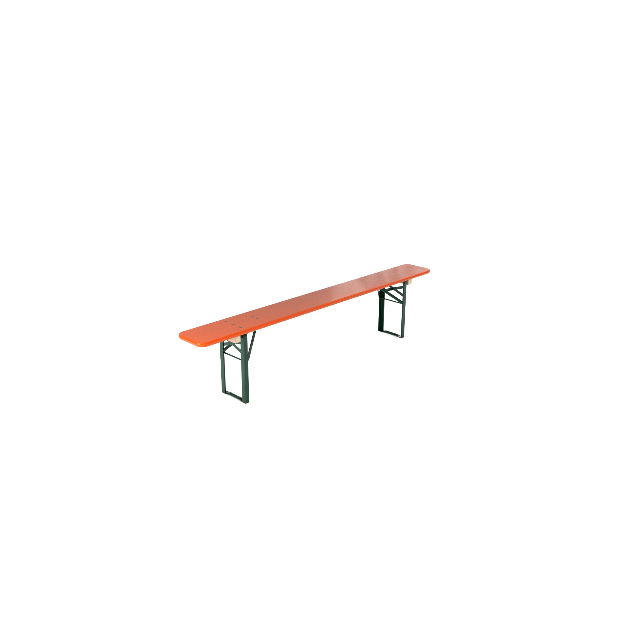 Bierbank Orange  (Bank: 220 × 25 cm, Rückenlehne: Ohne Lehne, Gestellfarbe: Grün, Holzfarbe: Orange)