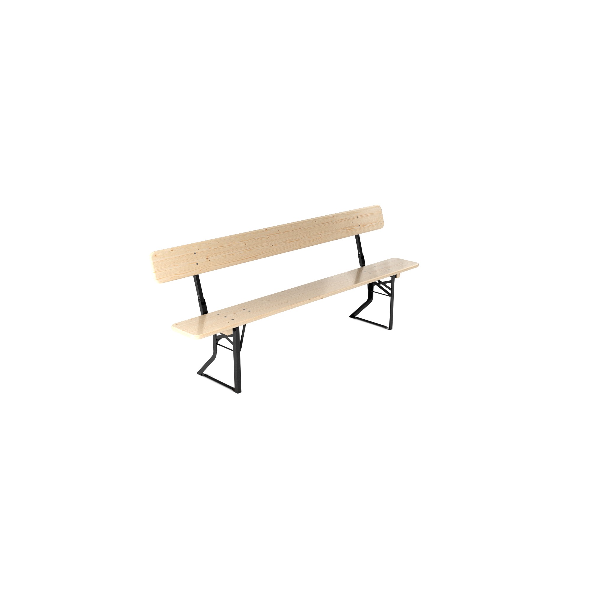 Bierbank Natur mit Lehne  (Holzfarbe: Natur, Gestellfarbe: Schwarz, Bank: 220 × 27 cm, Rückenlehne: Mit Lehne)